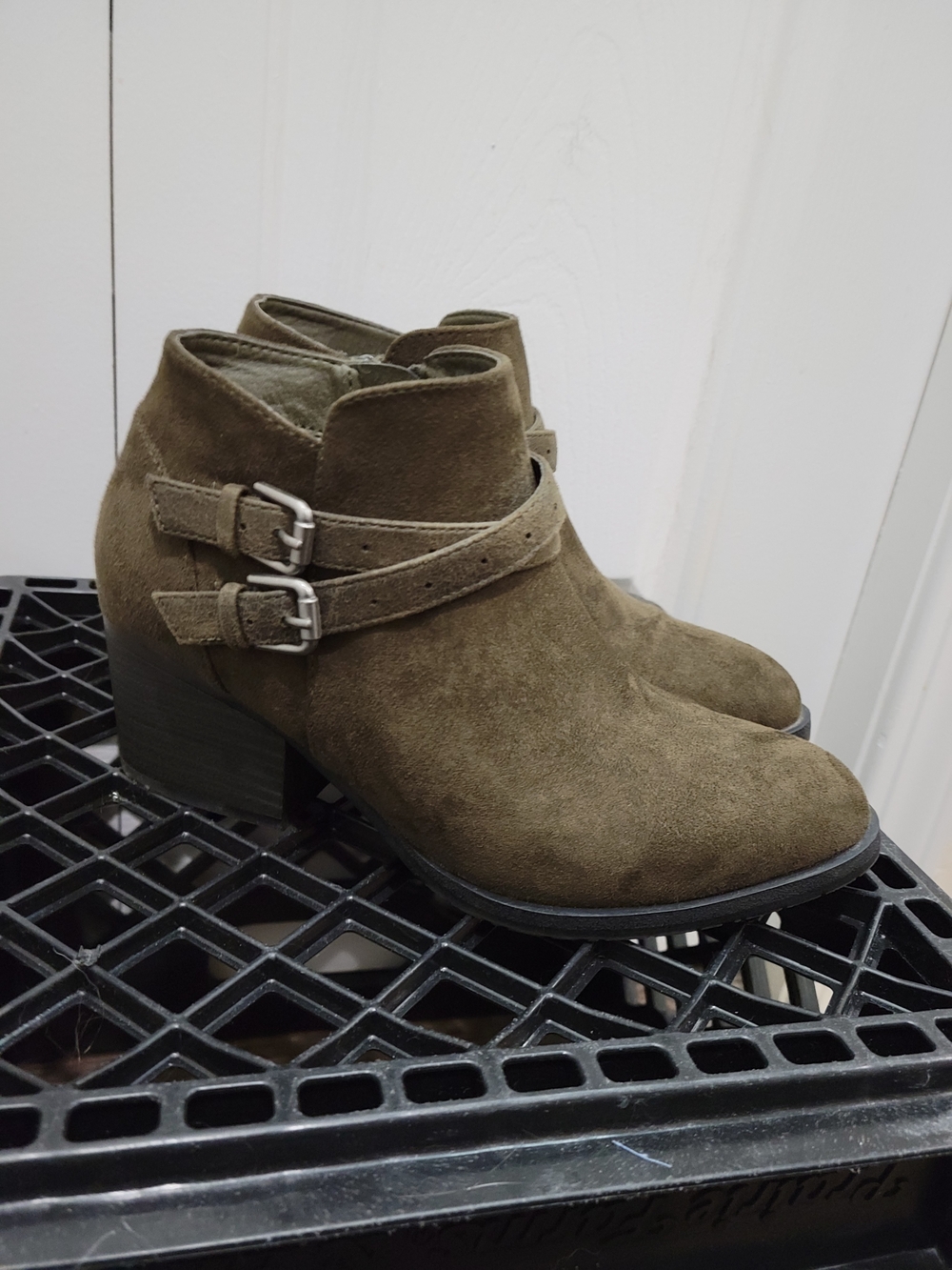 Sonoma Esme Olive Green Suede Double-Buckle Ankle Booties - Picture 2 of 14
